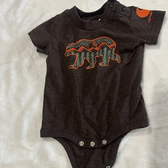 Carhartt Dark Brown Baby Onesie with Bear Design - Picture 1 of 1